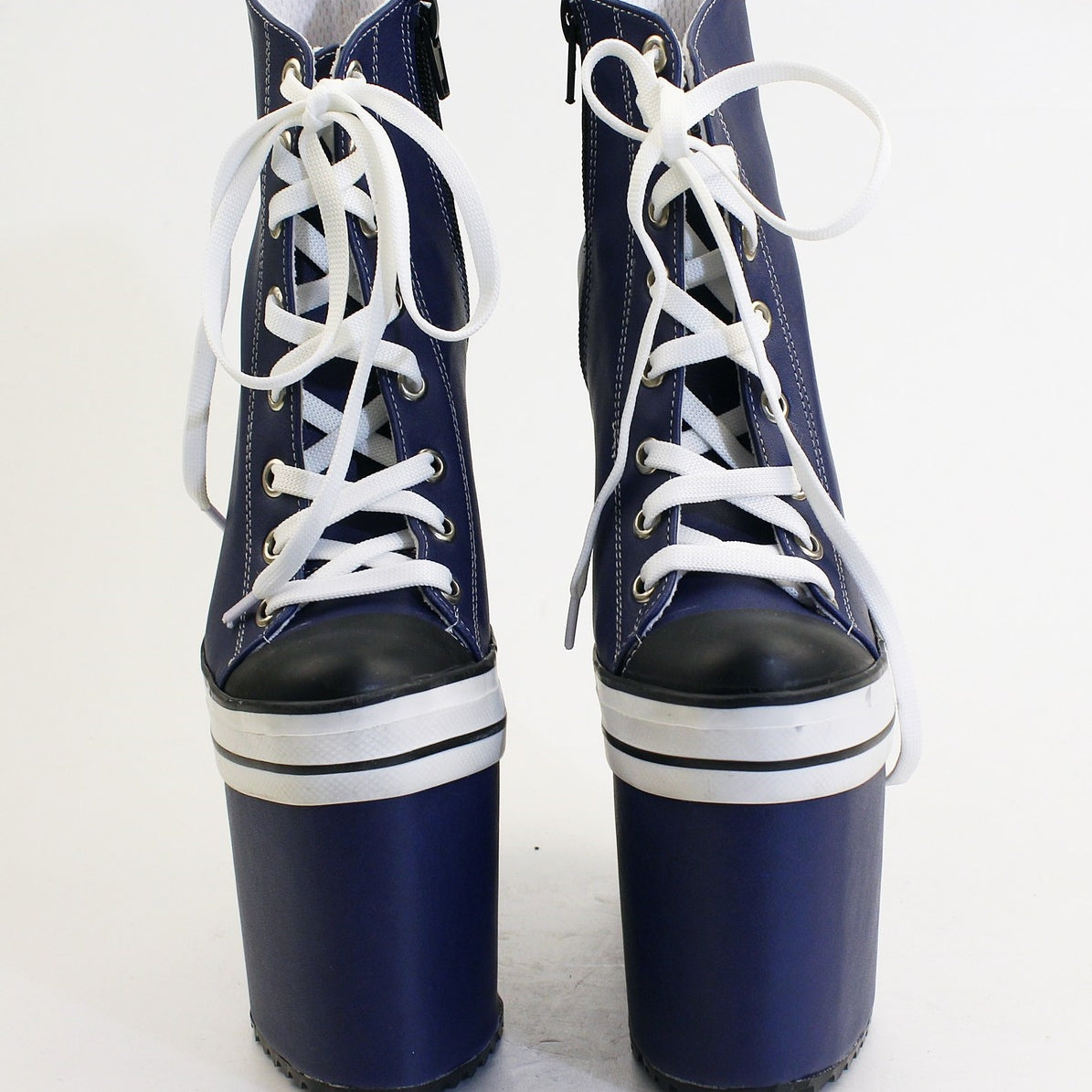 Dark Blue Lace Up Sport Platform Wedge Booties - Tajna Club
