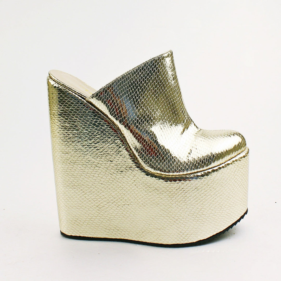 Sabo Golden Platform High Heel Wedge Mules - Tajna Club