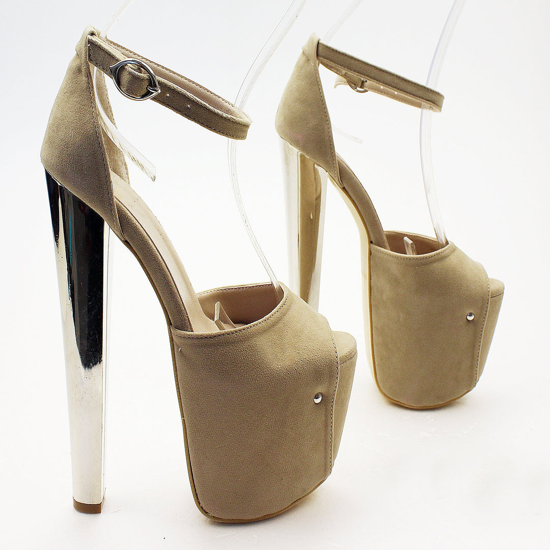 Ankle Strap Dark Beige Faux Suede Platform Shoes - Tajna Club
