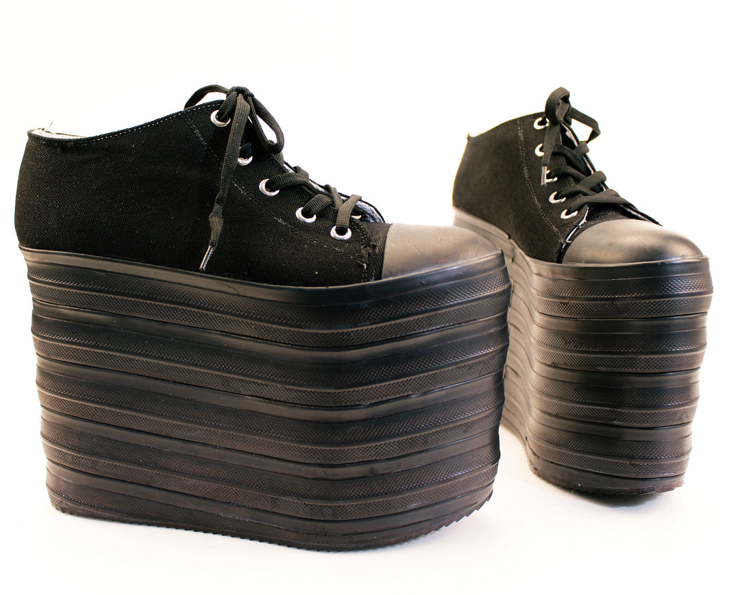 Black Lace Up Platform Wedge Shoes - Tajna Club