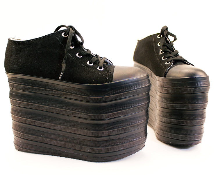 Black Lace Up Platform Wedge Shoes - Tajna Club