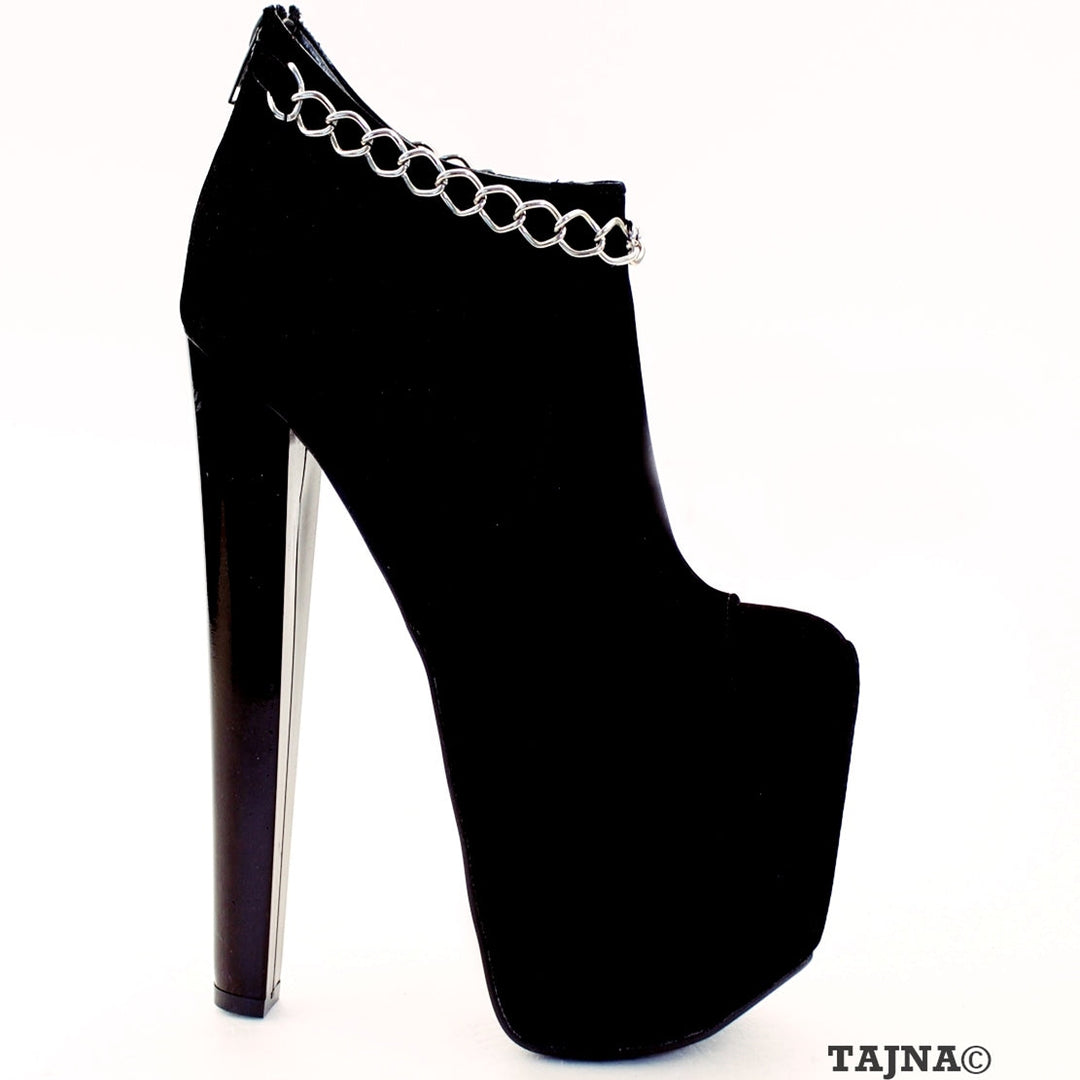 Chain Black Faux Suede Platform Ankle Booties - Tajna Club