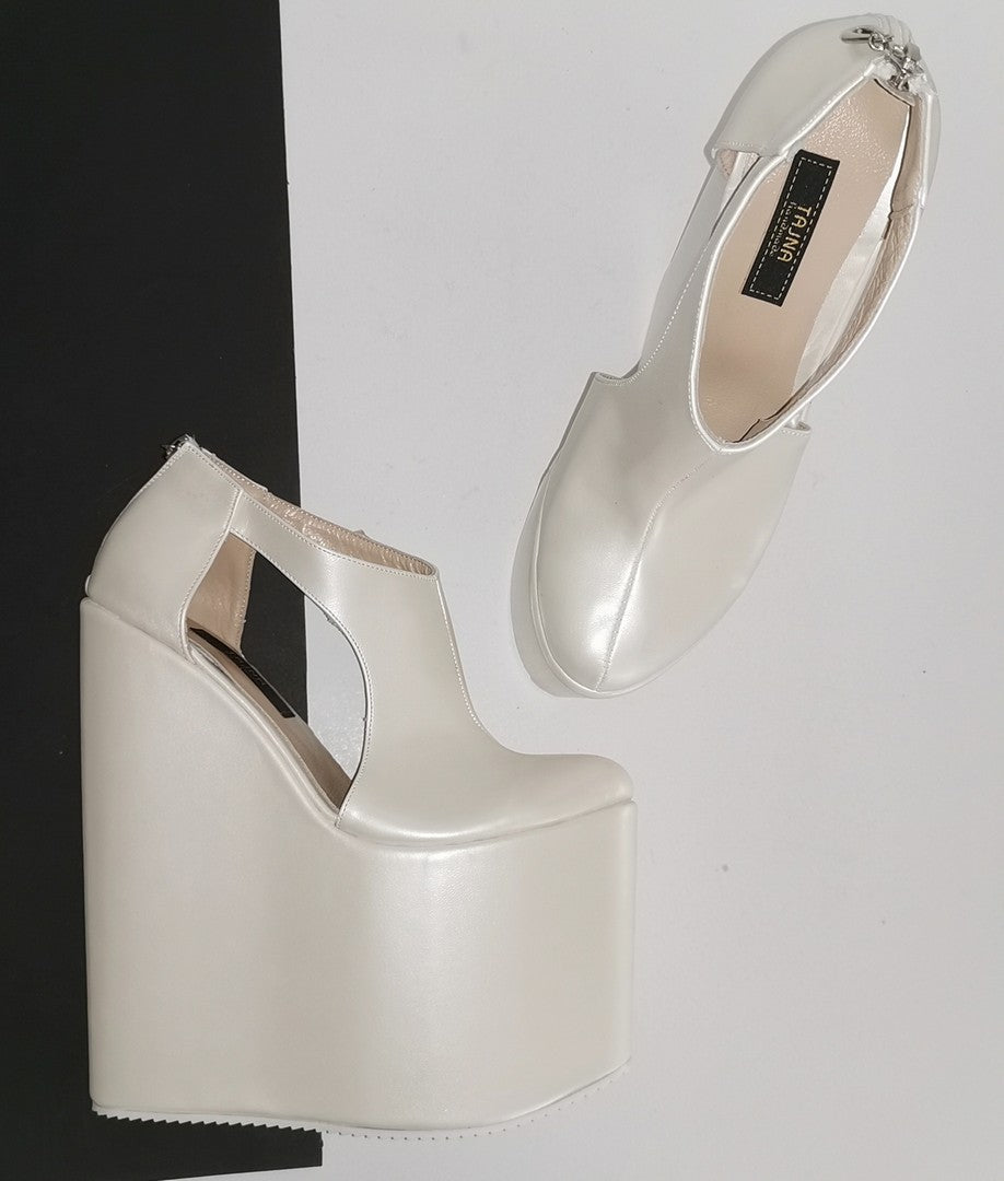 Ivory White Platform Wedges Tajna Shoes Tajna Club
