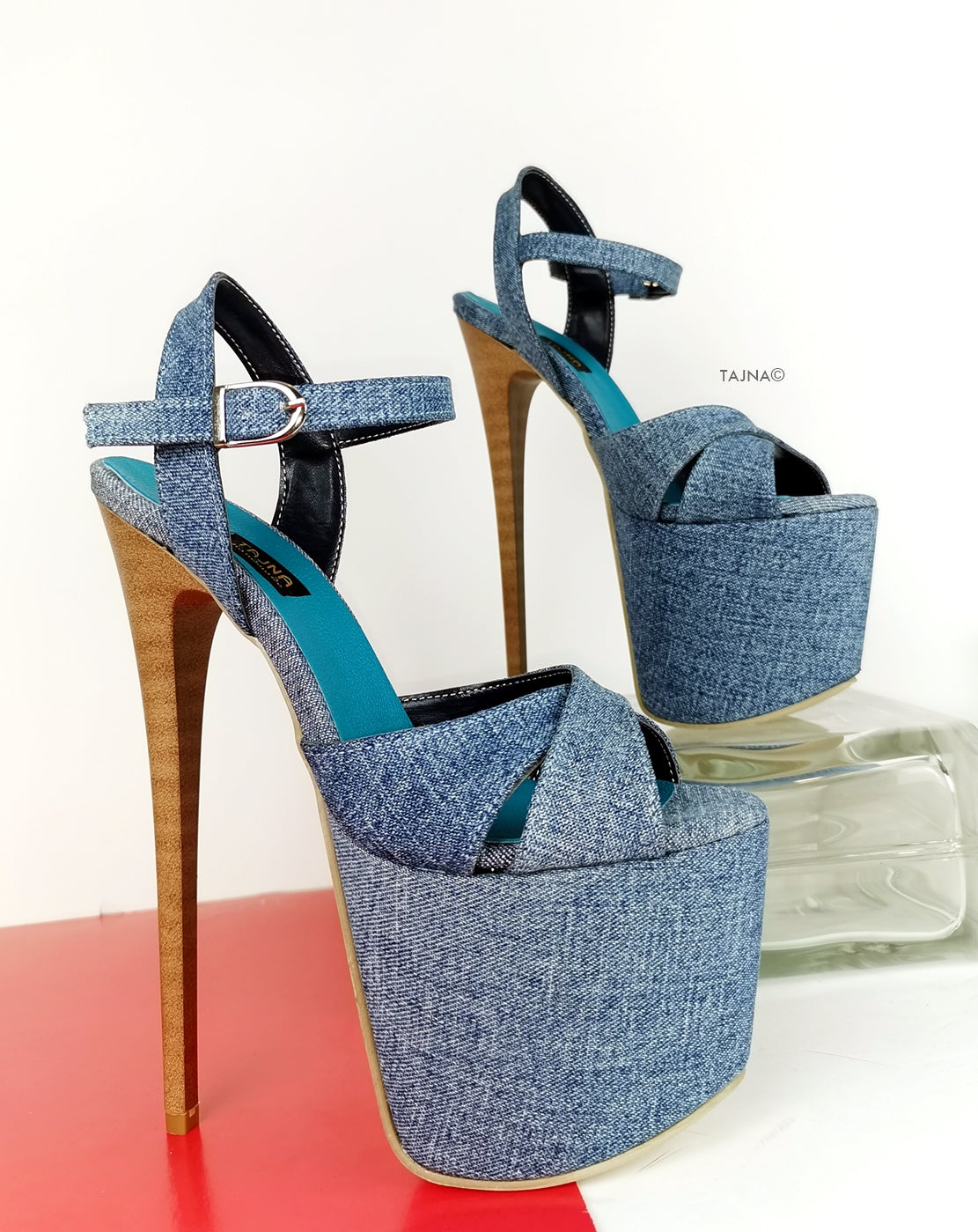 Cross Strap Jean Denim Platform Sandals - Tajna Club