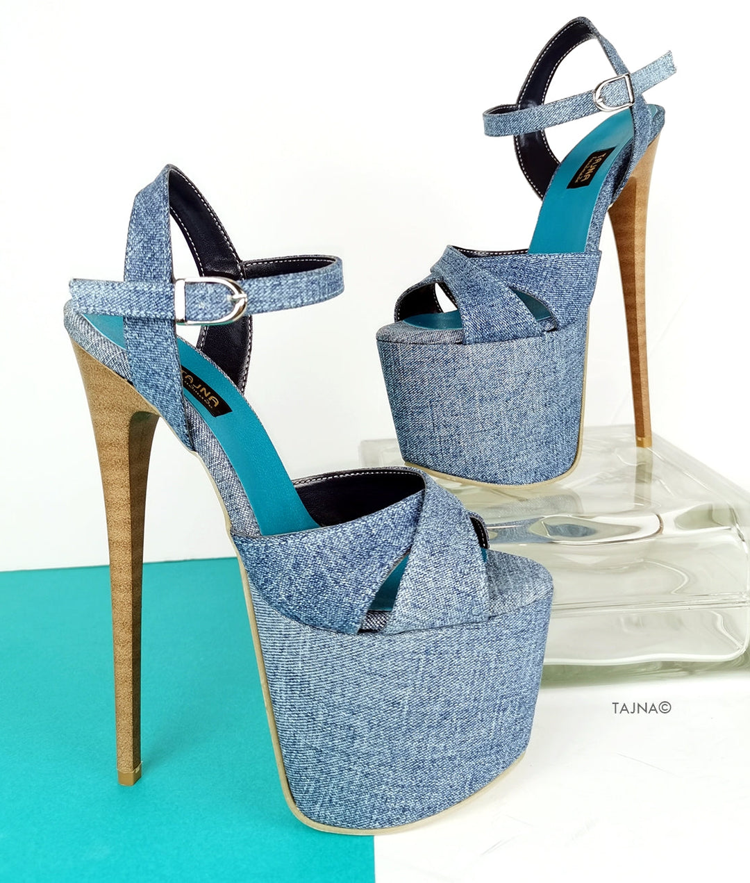 Cross Strap Jean Denim Platform Sandals - Tajna Club