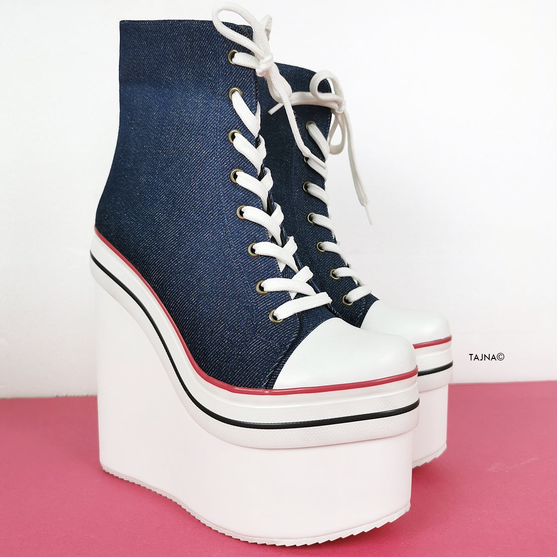 Women High Top Wedge Heel Sneakers Platform Lace Up Shoes Ankle Bootie