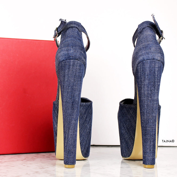 Jean Denim Ankle Strap High Heels - Tajna Club