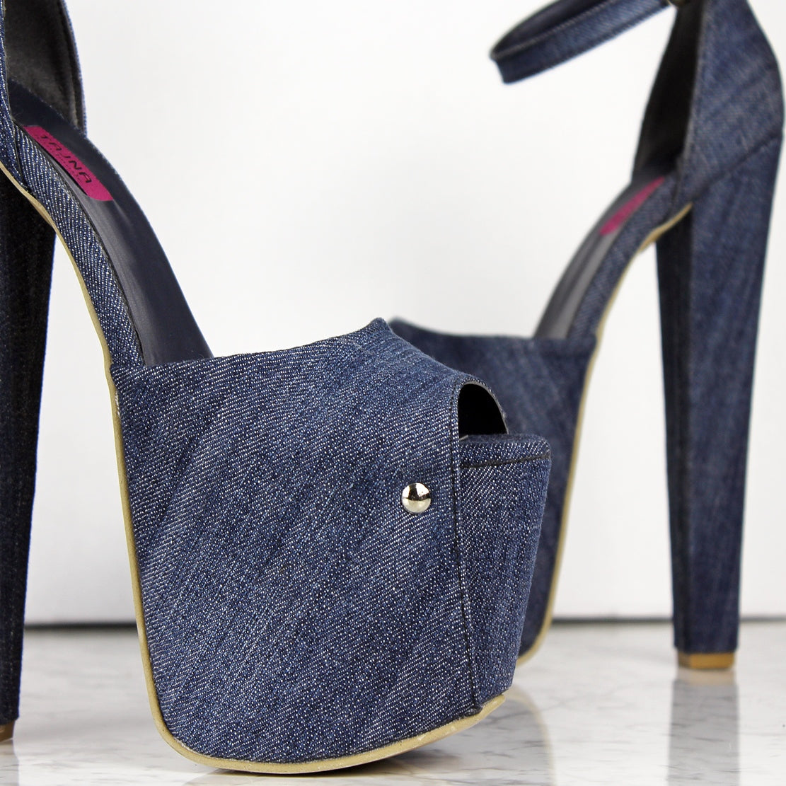 Jean Denim Ankle Strap High Heels - Tajna Club