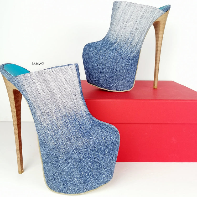 Jean Denim High Heel Sabo Mules - Tajna Club