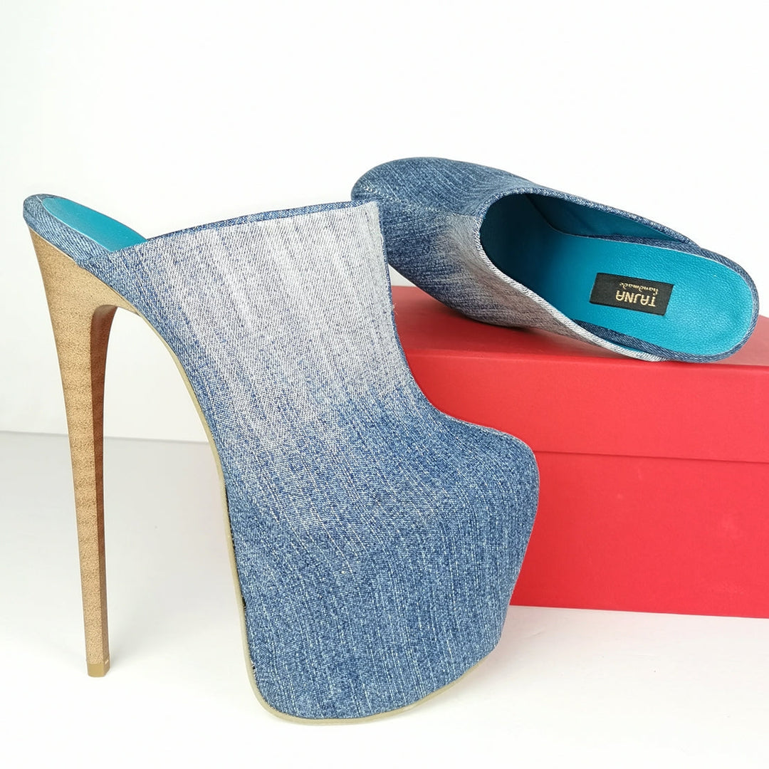 Jean Denim High Heel Sabo Mules - Tajna Club