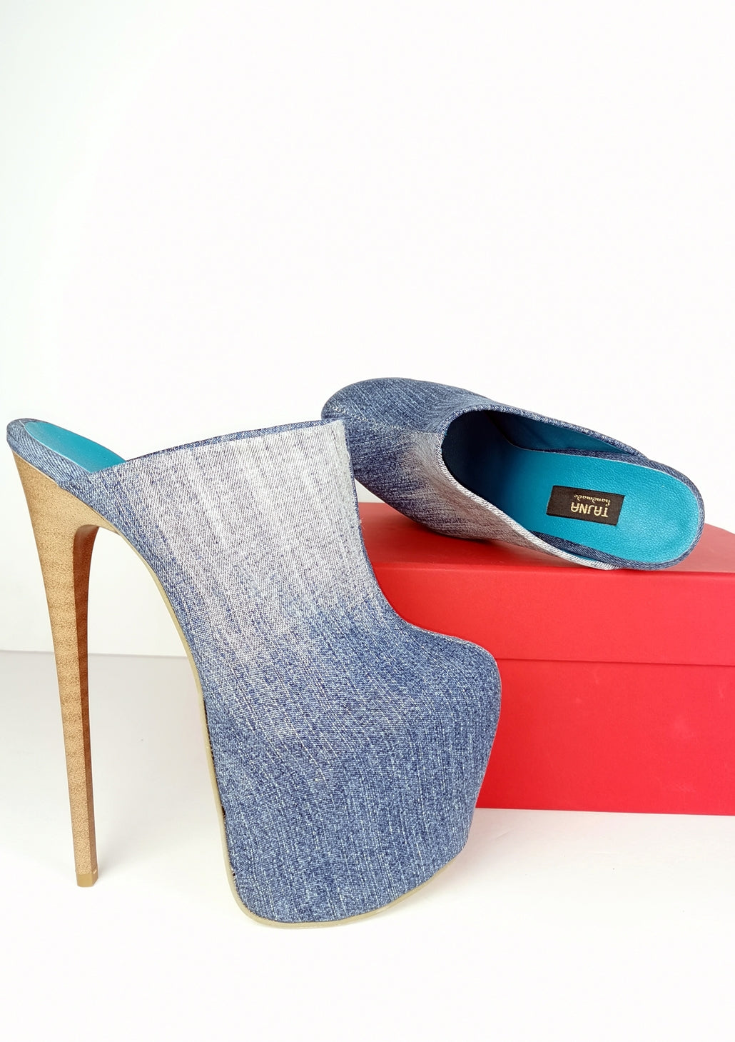 Jean Denim High Heel Sabo Mules - Tajna Club