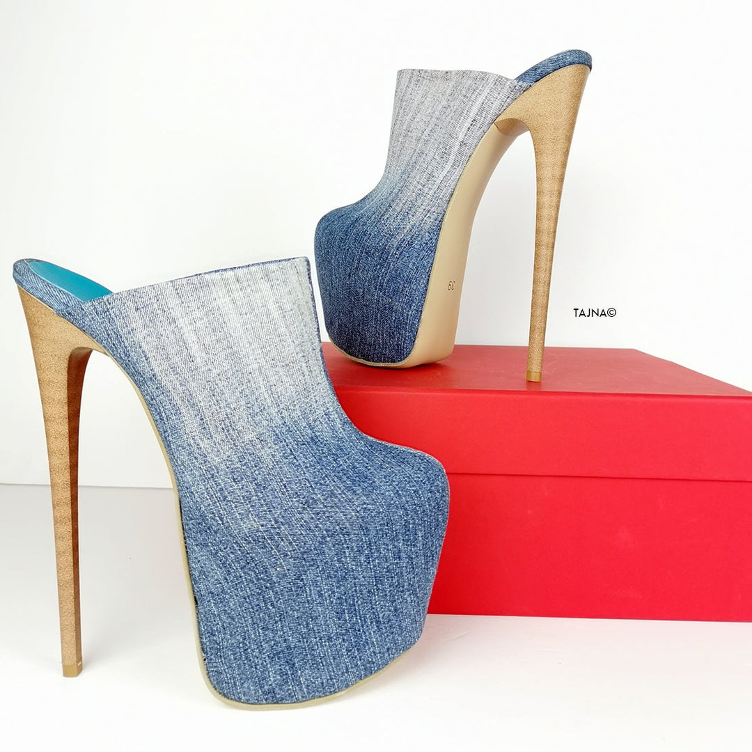 Jean Denim High Heel Sabo Mules - Tajna Club