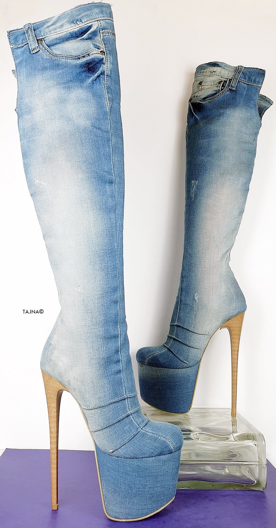 Over the Knee Platform Jean Boots - Tajna Club