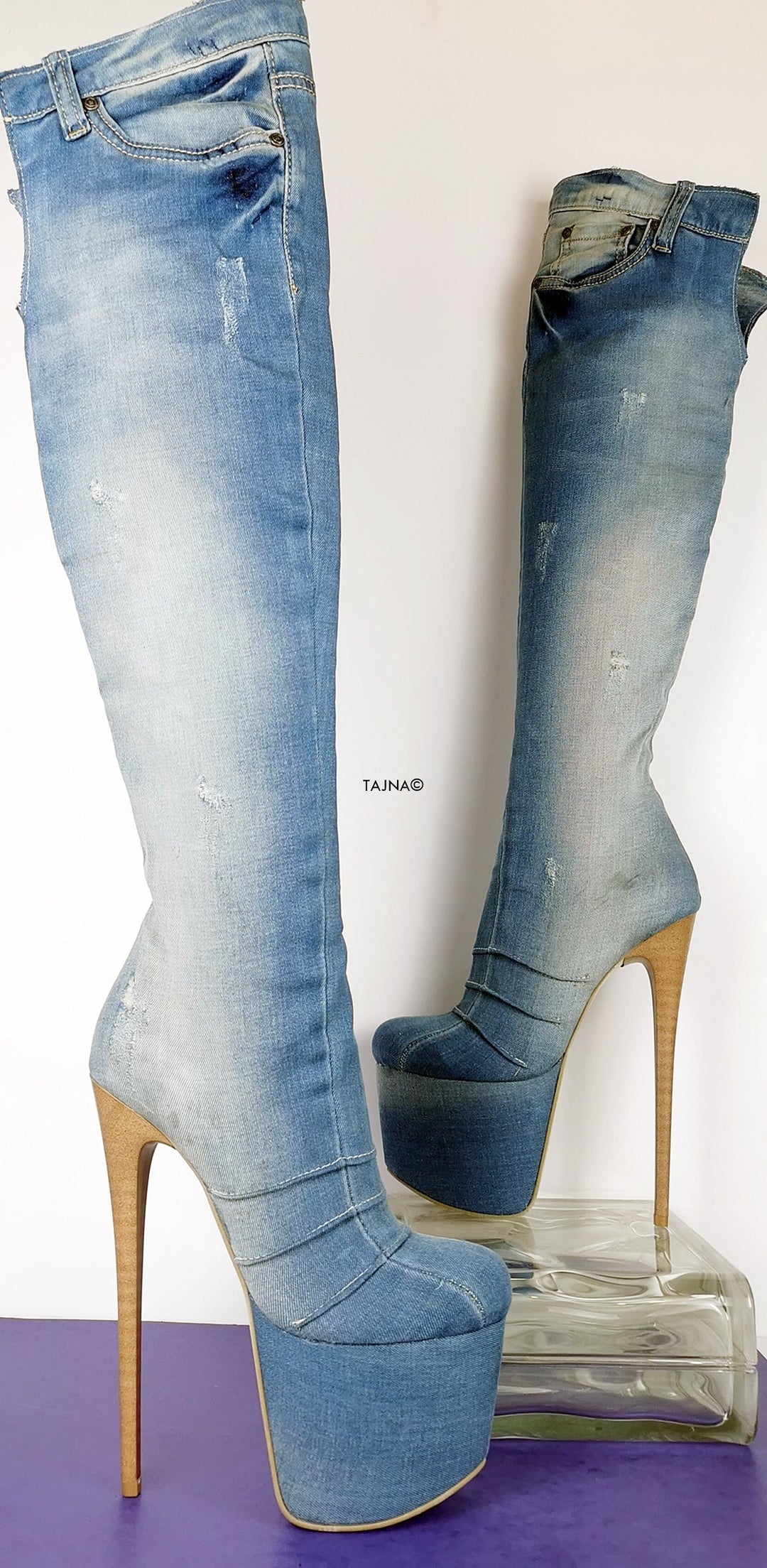 Over the Knee Platform Jean Boots - Tajna Club