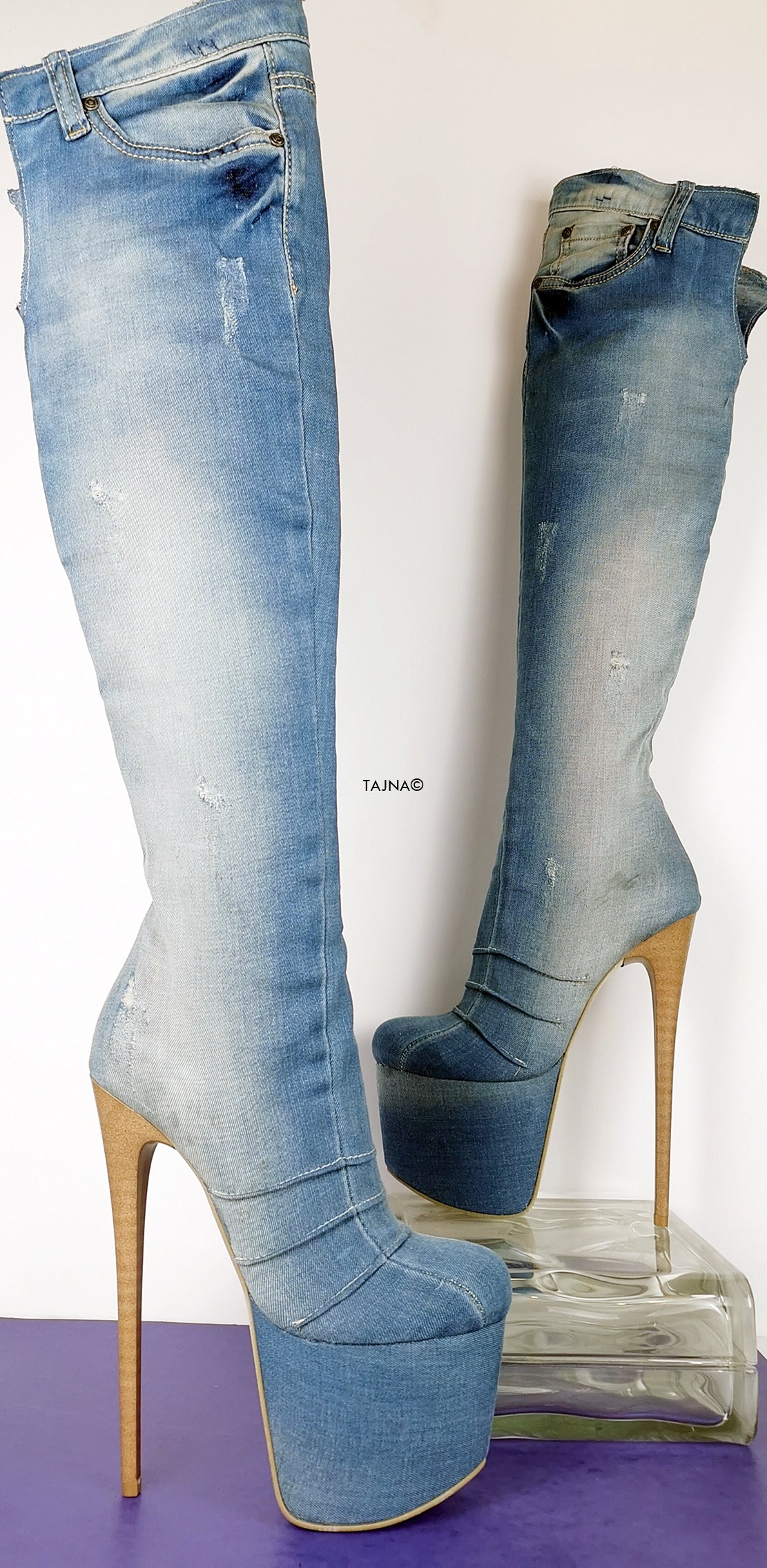 Over the Knee Platform Jean Boots - Tajna Club