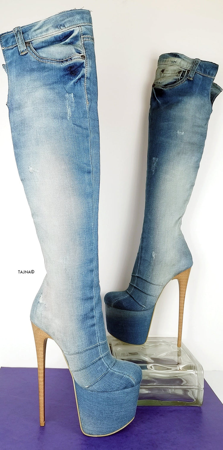 Over the Knee Platform Jean Boots - Tajna Club