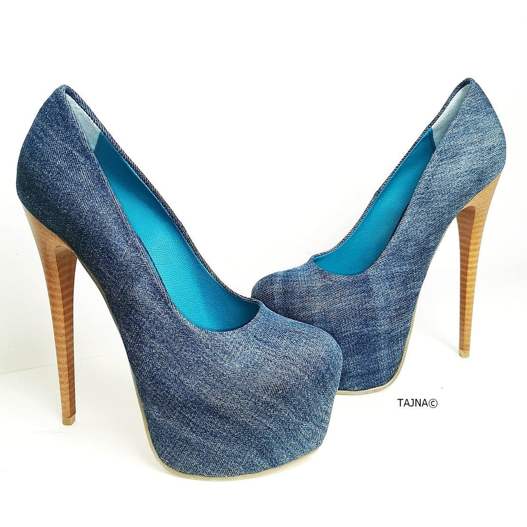 Jean High Heel Platform Pumps - Tajna Club
