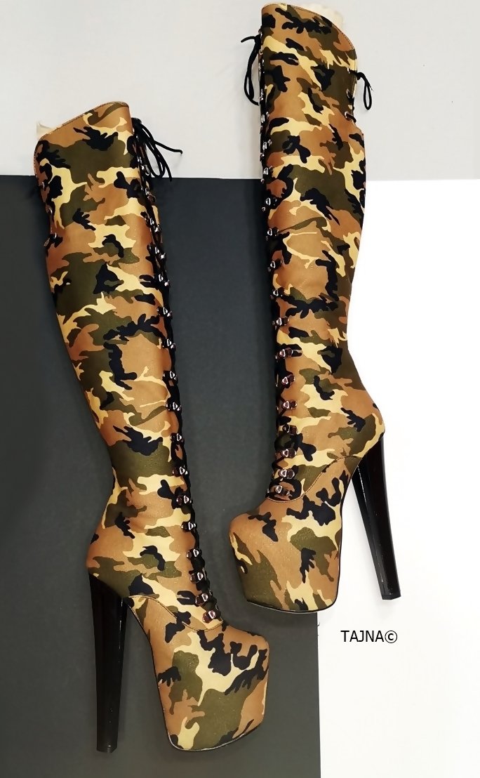 Camouflage Military Style Knee High Boots - Tajna Club
