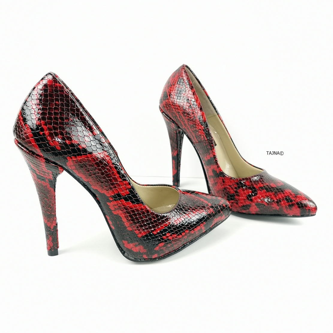 Deep Wine Geniune Leather Snake Print Stilettos - Tajna Club