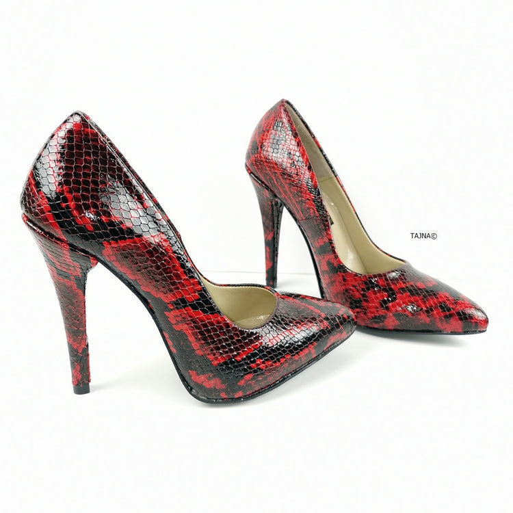 Deep Wine Geniune Leather Snake Print Stilettos - Tajna Club