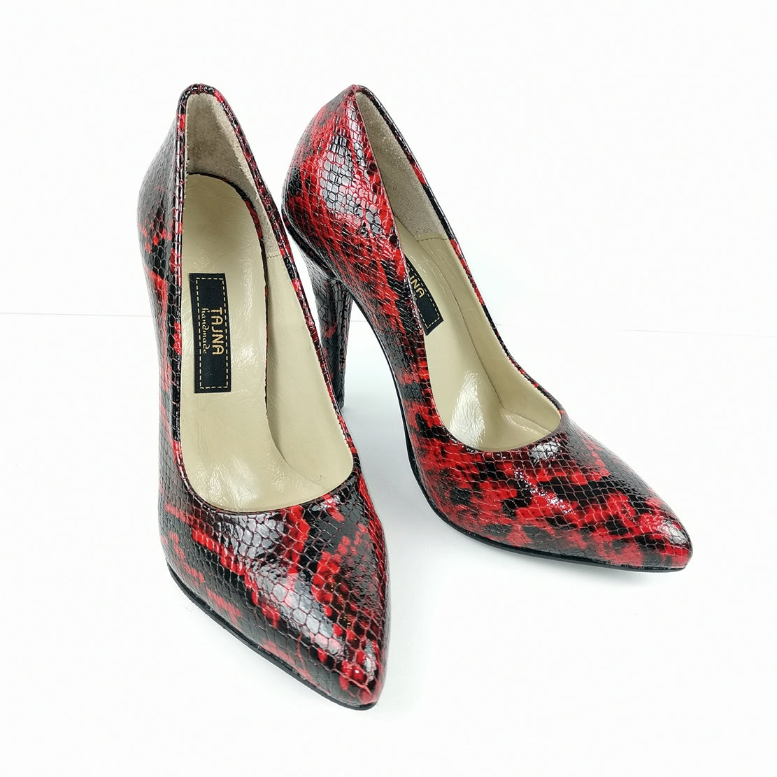 Deep Wine Geniune Leather Snake Print Stilettos - Tajna Club