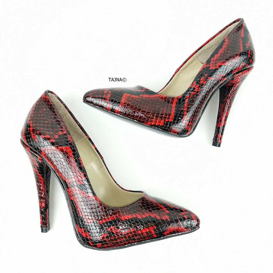 Deep Wine Geniune Leather Snake Print Stilettos - Tajna Club