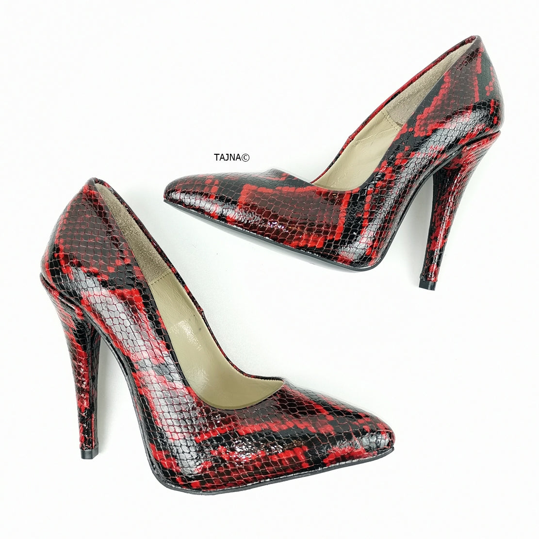 Deep Wine Geniune Leather Snake Print Stilettos - Tajna Club