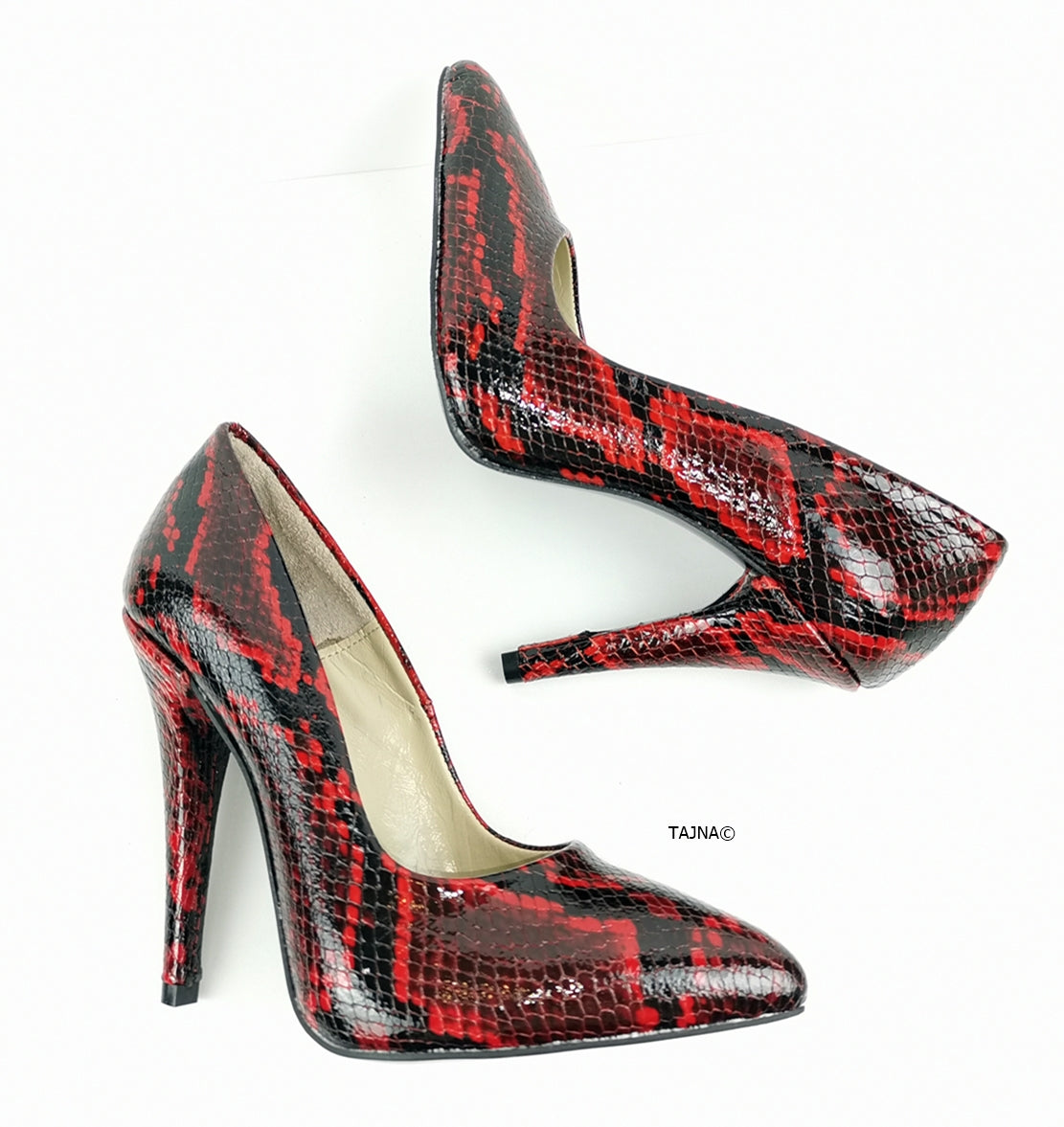 Deep Wine Geniune Leather Snake Print Stilettos - Tajna Club