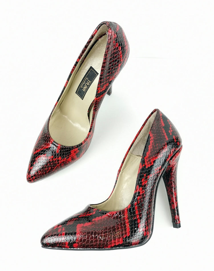 Deep Wine Geniune Leather Snake Print Stilettos - Tajna Club