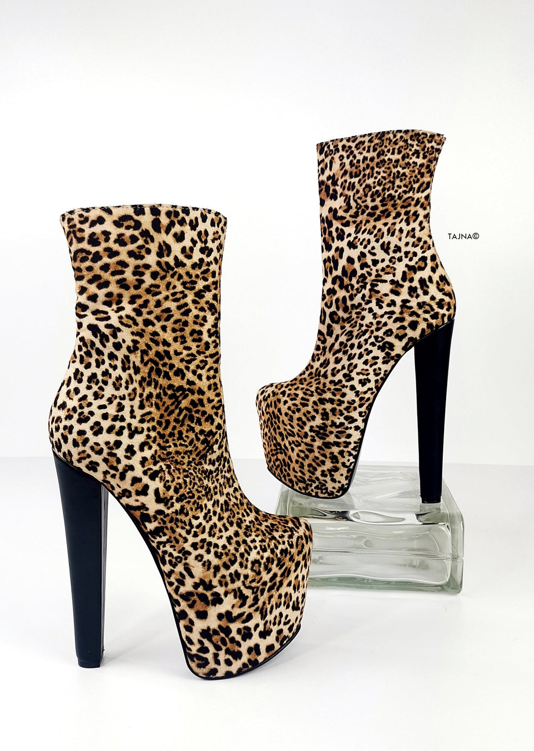 Leopard Chunky High Heel Boots - Tajna Club