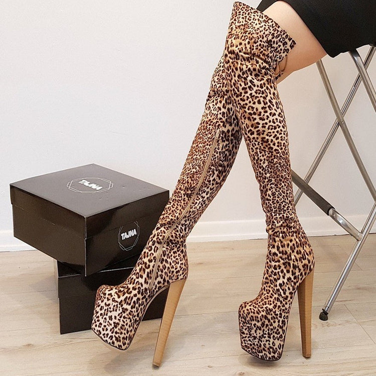 Leopard Over The Knee Boots - Tajna Club