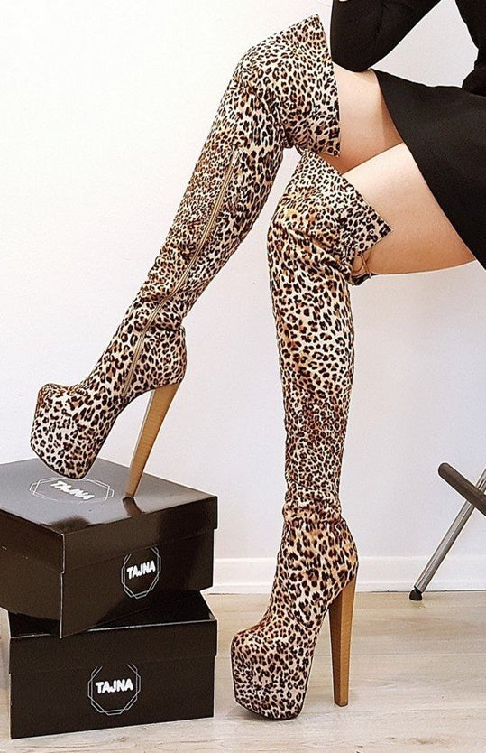 Leopard Over The Knee Boots - Tajna Club