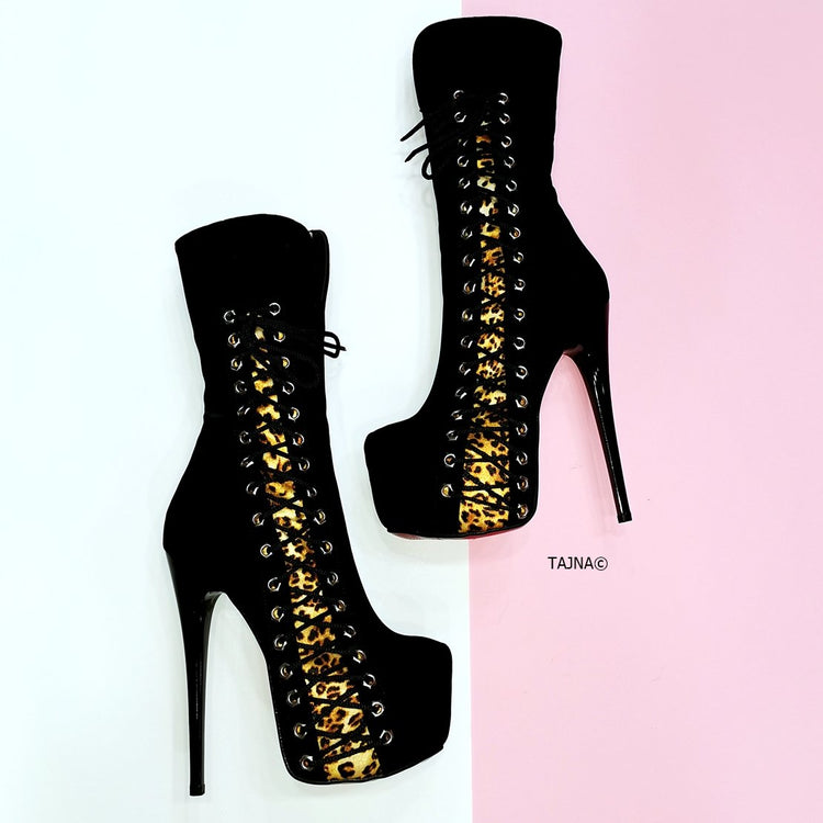 Leopard Black Corset High Heel Boots - Tajna Club