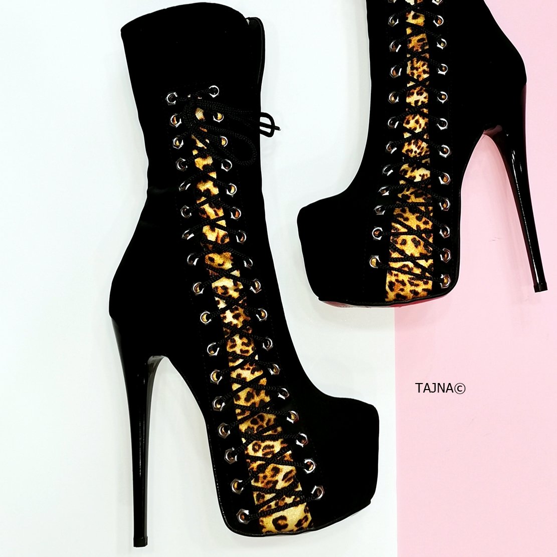 Leopard Black Corset High Heel Boots - Tajna Club