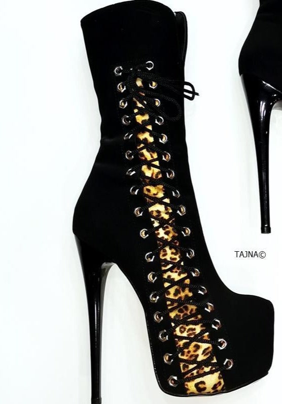 Leopard Black Corset High Heel Boots - Tajna Club