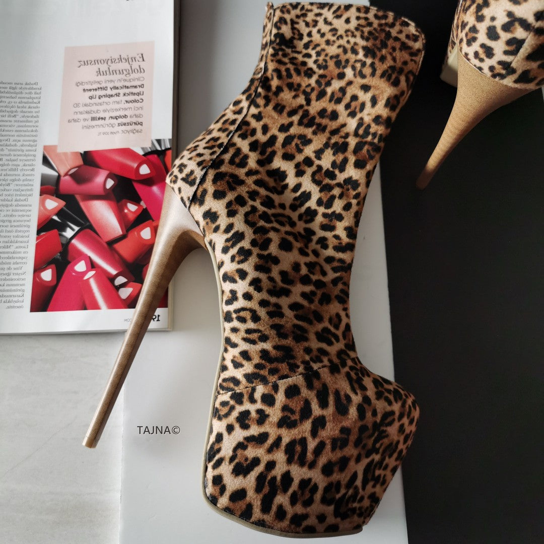 Leopard High Heel Platform Boots