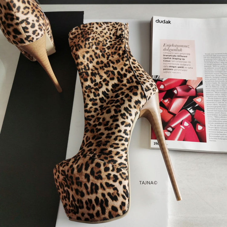 Leopard High Heel Platform Boots - Tajna Club
