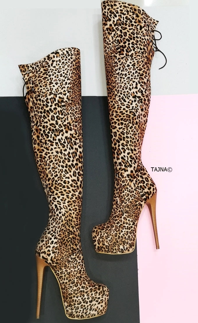 Leopard high heel hotsell boots