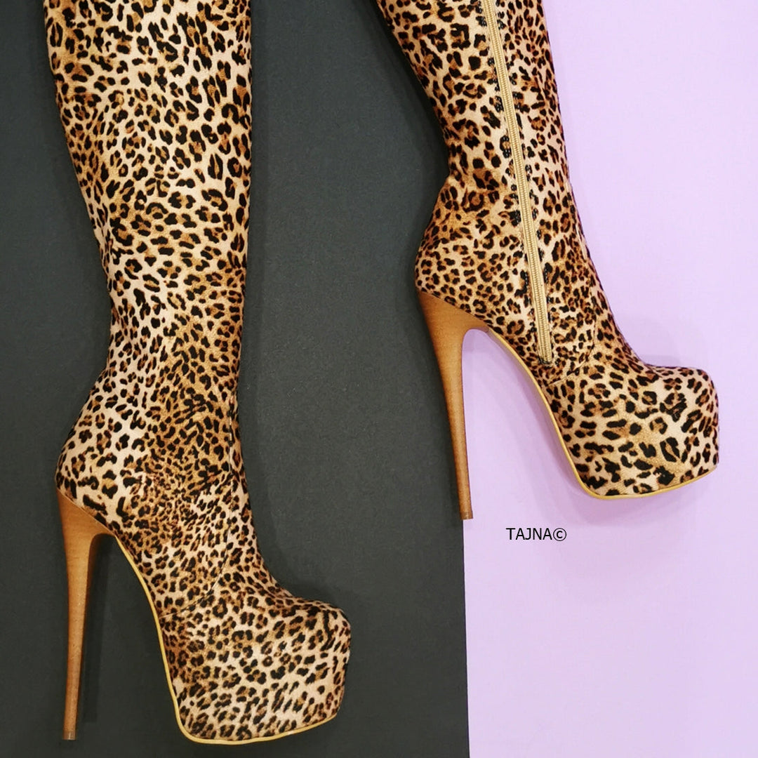 Leopard Over the Knee High Heel Boots - Tajna Club