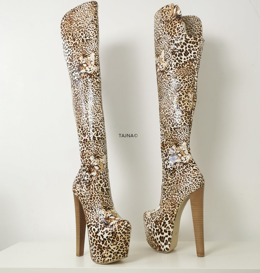 Leopard Over The Knee Boots - Tajna Club