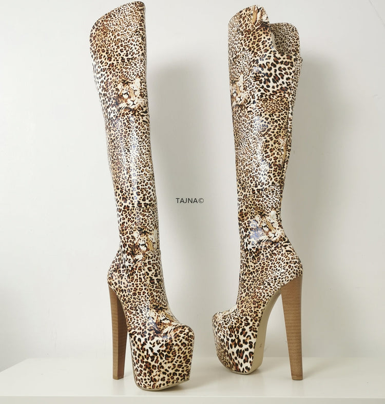 Leopard Over The Knee Boots - Tajna Club