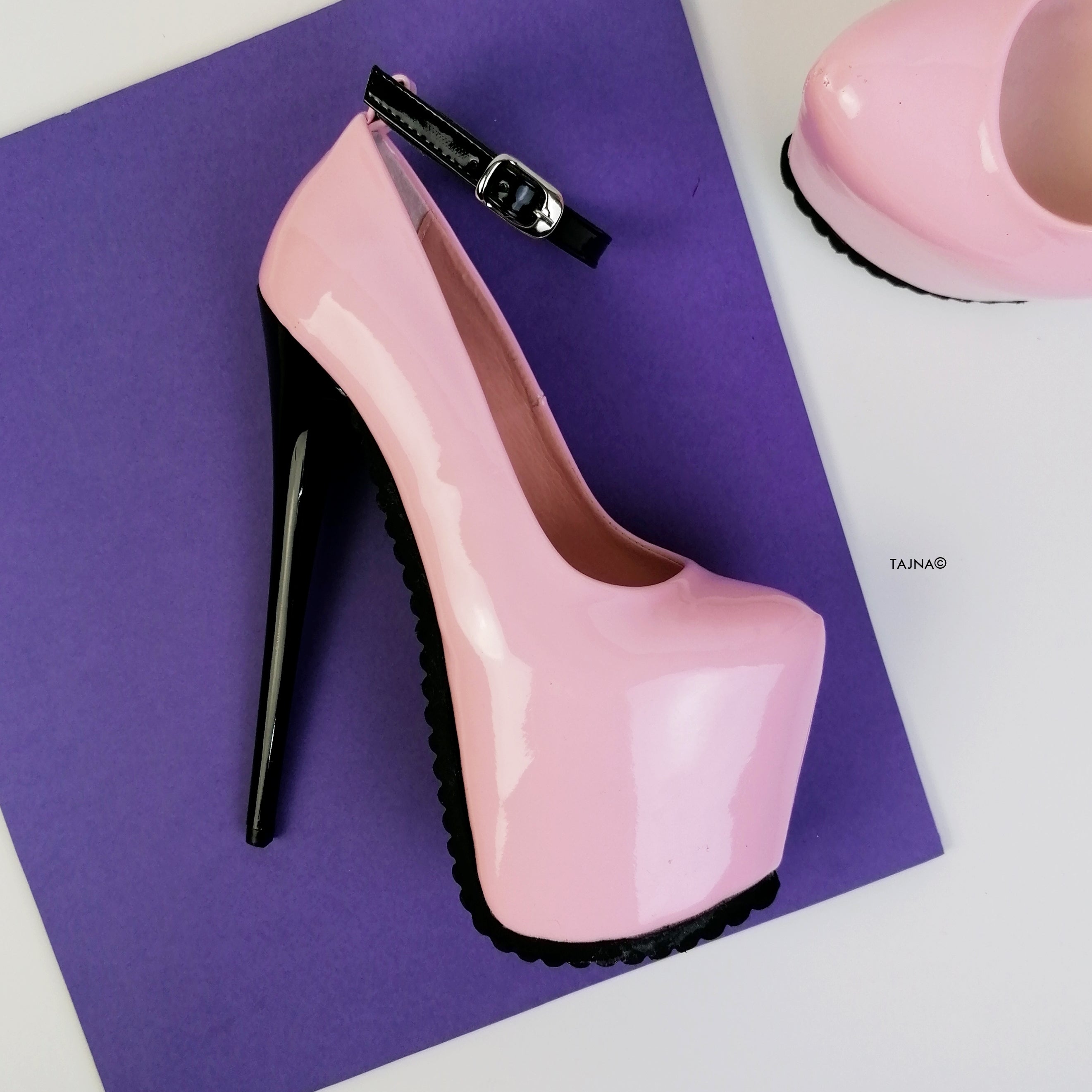 Light Pink Ankle Strap Serrated Sole Heels - Tajna Club