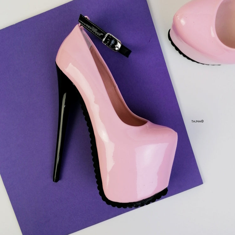 Light Pink Ankle Strap Serrated Sole Heels - Tajna Club