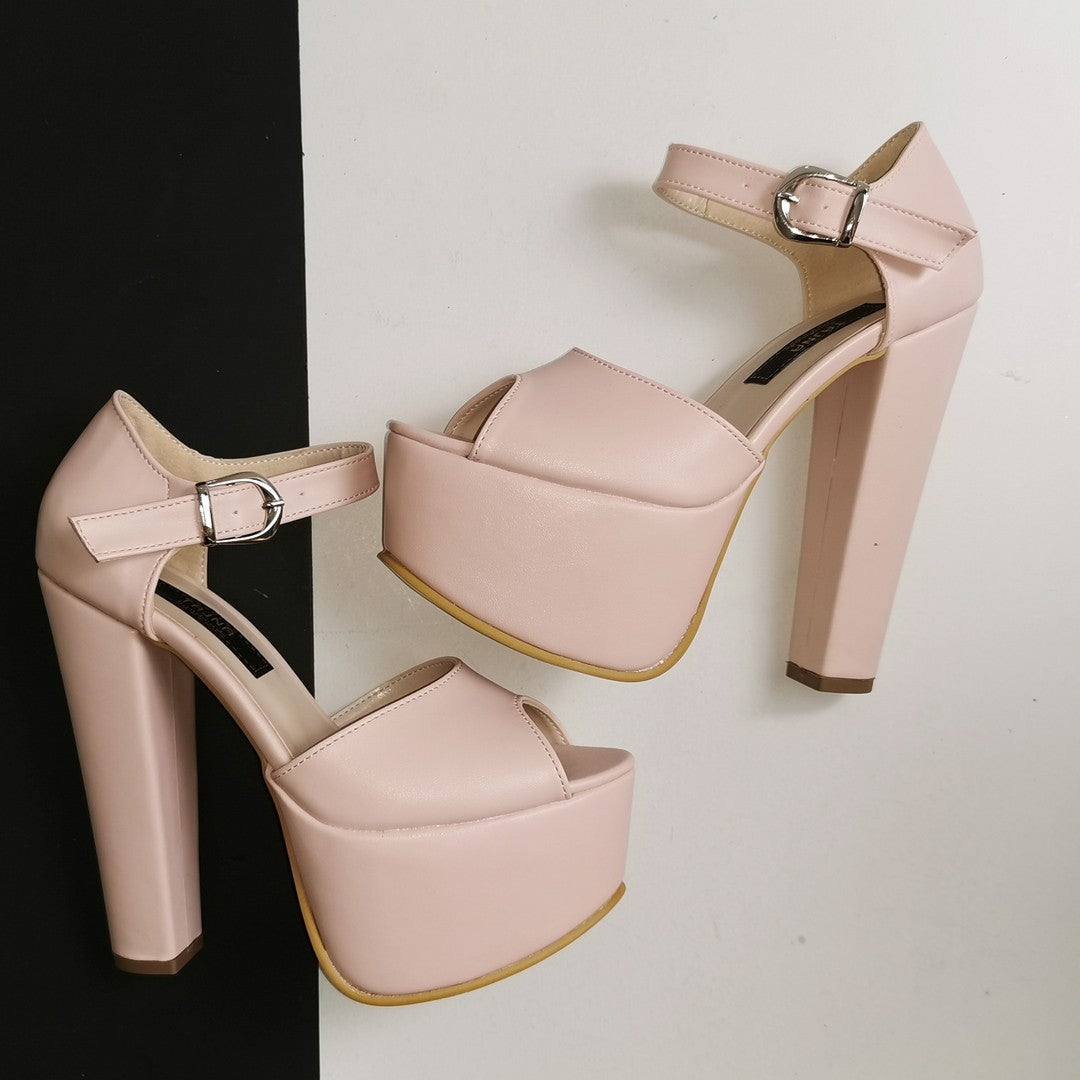 Light Pink Powder Chunk Heel Platforms - Tajna Club