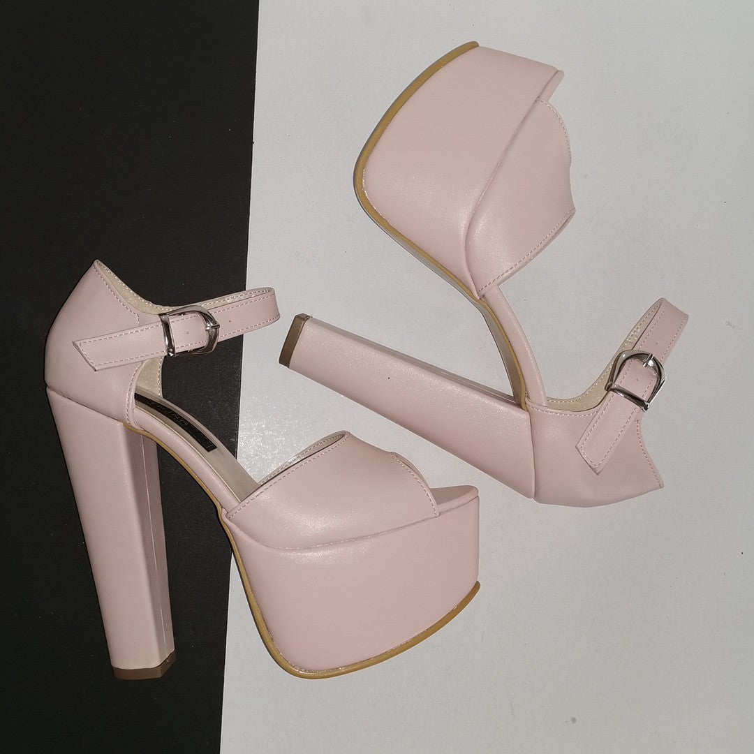 Light Pink Powder Chunk Heel Platforms - Tajna Club