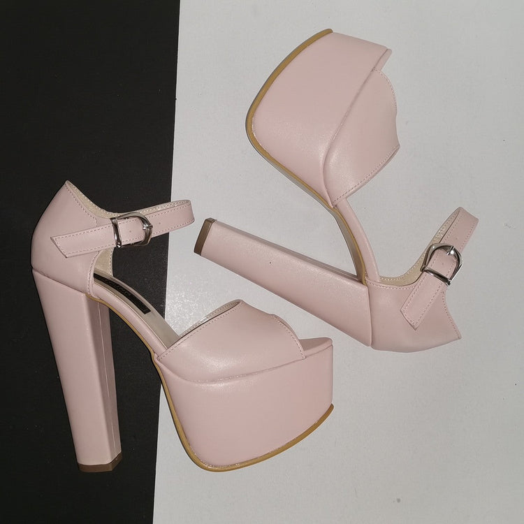 Light Pink Powder Chunk Heel Platforms - Tajna Club