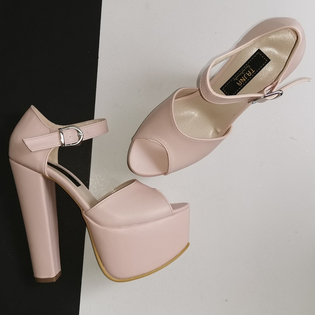 Light Pink Powder Chunk Heel Platforms - Tajna Club