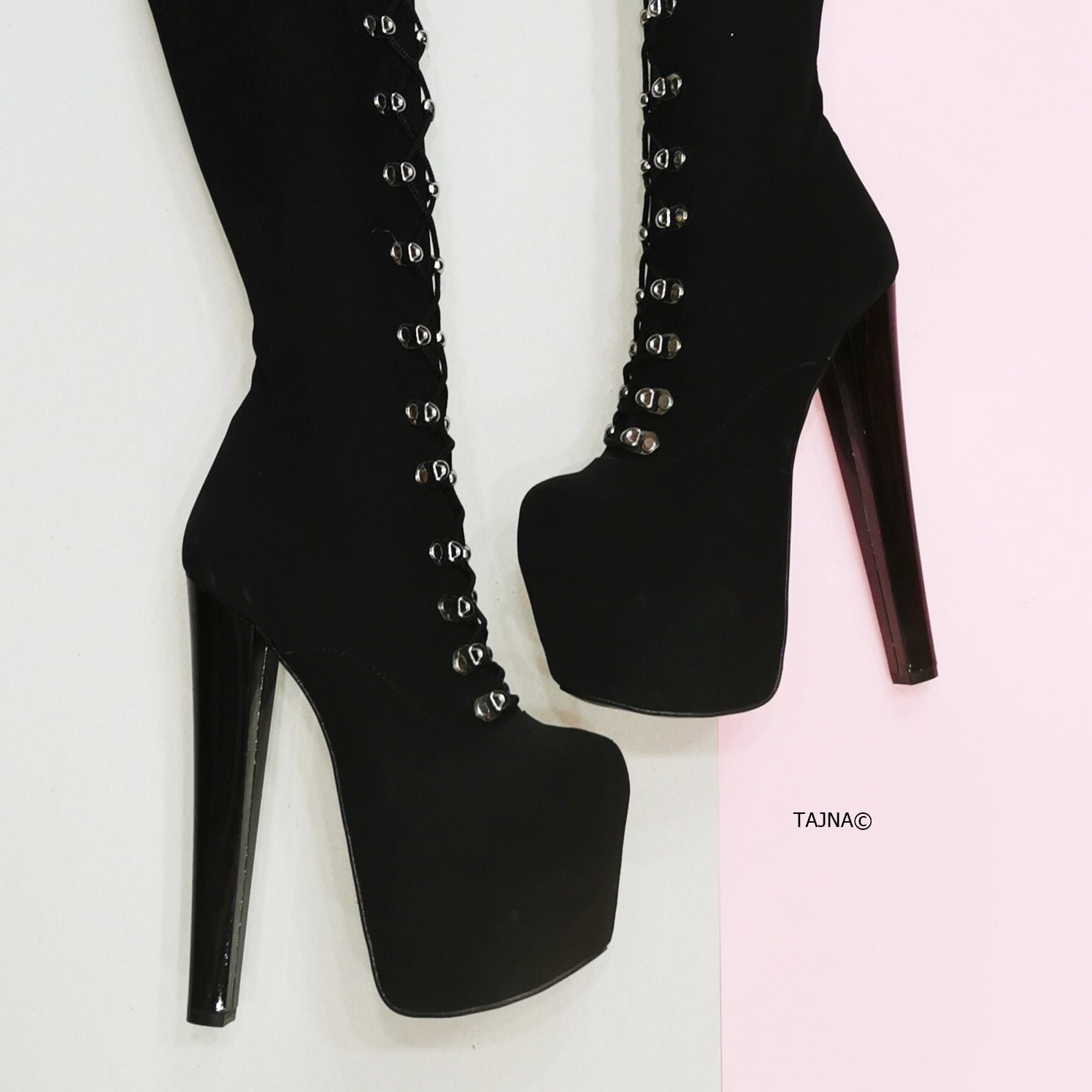 Black Suede Military Style Chunky Heel Boots - Tajna Club