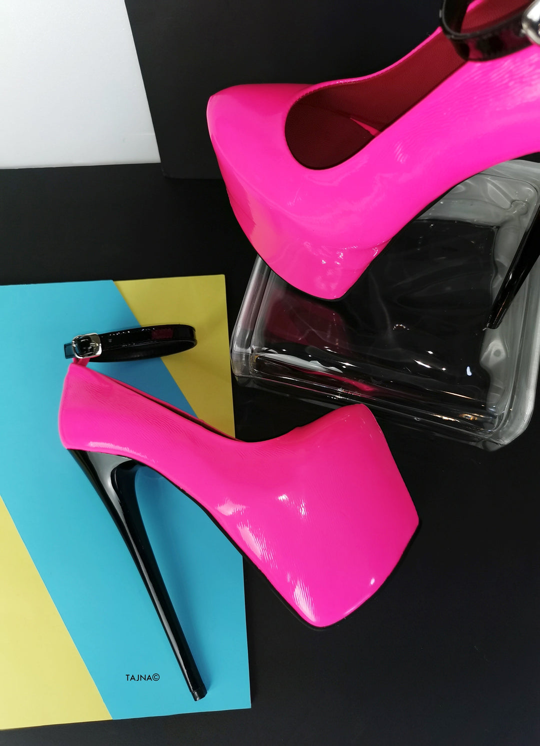 Neon Pink Ankle Strap High Heels - Tajna Club