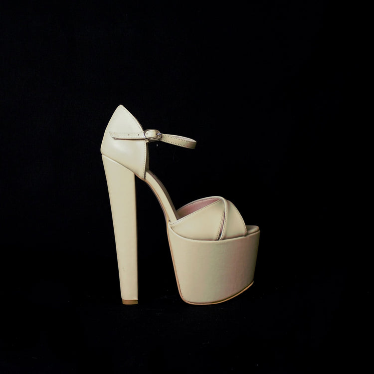 Nude Cream Strap Platform Heel Shoe - Tajna Club